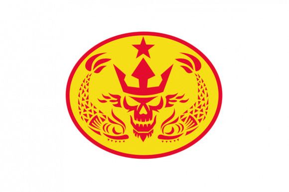 Neptune Skull Fish Star Oval Retro example image 1