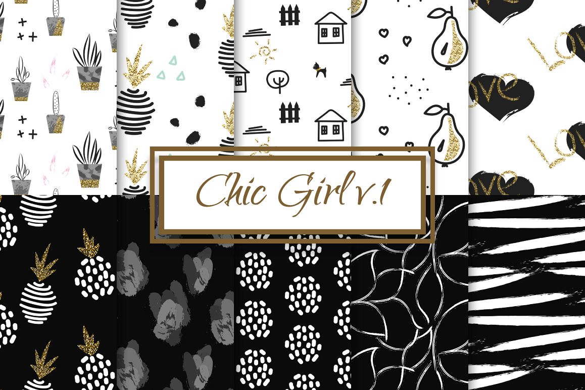 Chic Girl v1. - seamless patterns example image 1