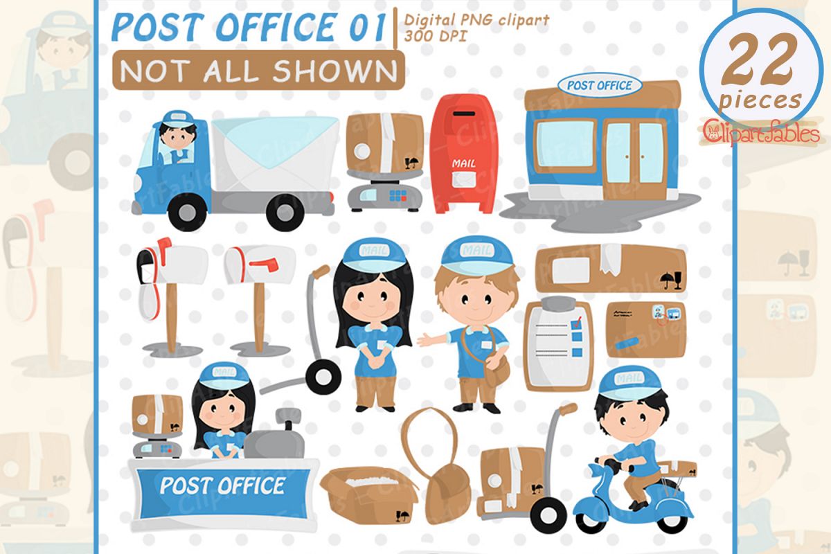 Cute post office clipart, Stamp clip art - INSTANT download example image 1