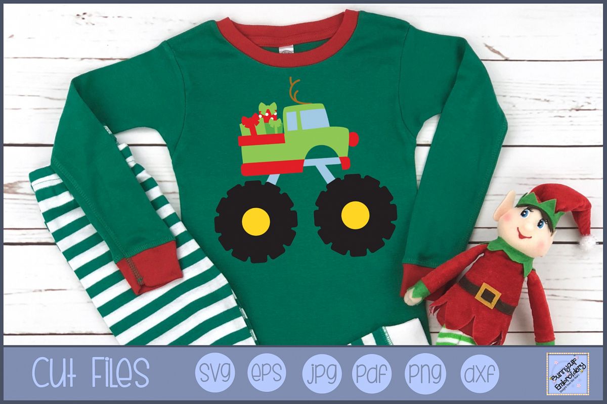 Christmas Monster Truck - SVG, Clipart, Printable example image 1