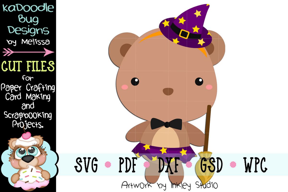 Halloween Witch Bear Cut File -SVG PDF DXF GSD WPC example image 1
