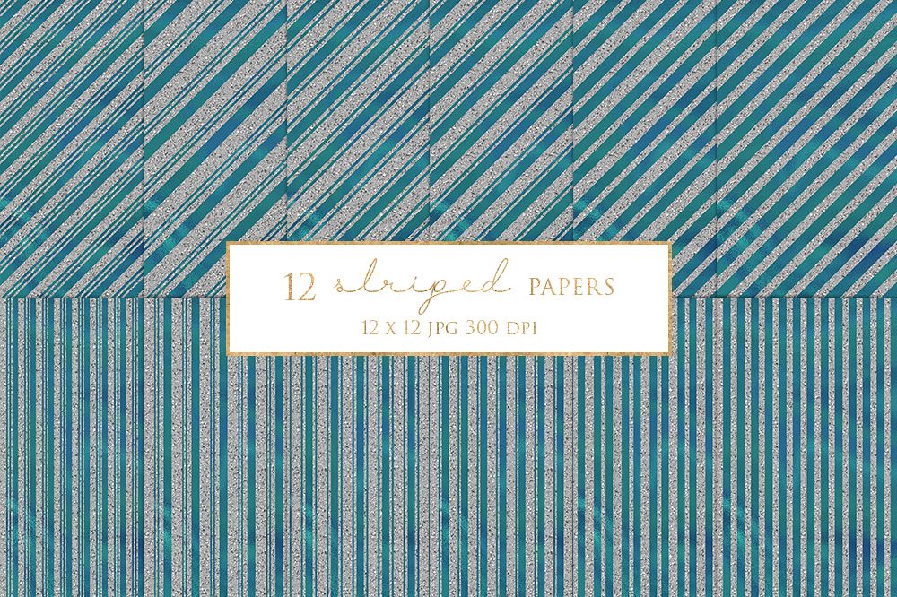 12 Silver Striped Digital Paper Pack example image 1