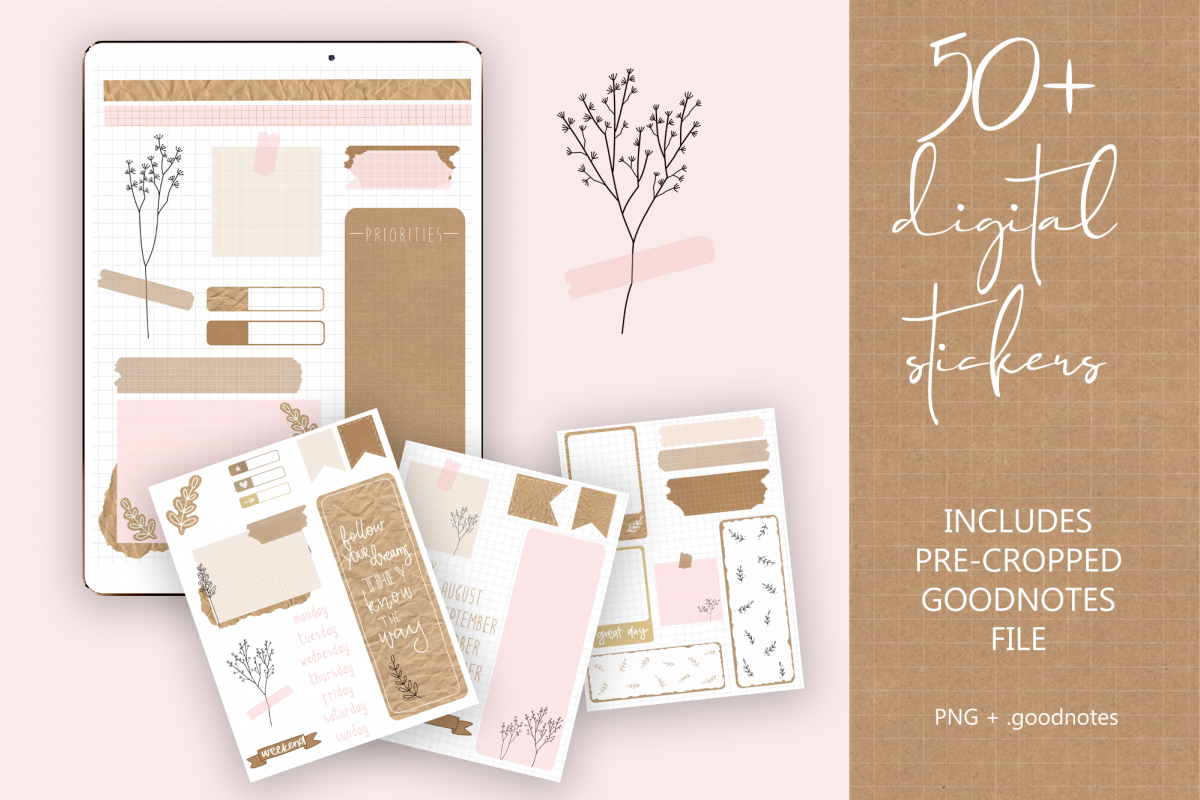 Digital Planner Stickers Craft Style PNG & GoodNotes file example image 1