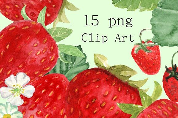 15 Watercolor Strawberries Clip Art example image 1