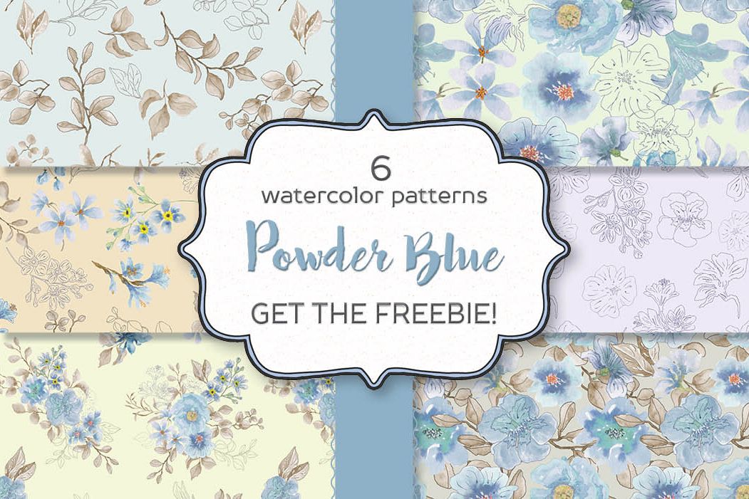 Powder blue watercolor floral patterns example image 1