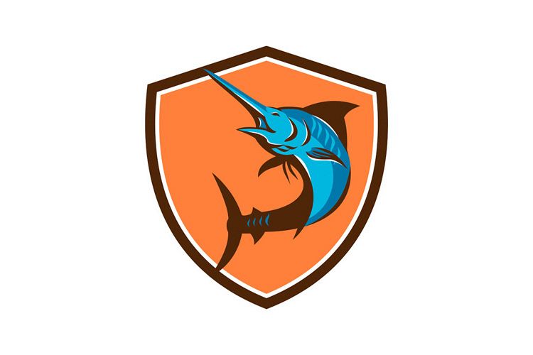 Blue Marlin Fish Jumping Shield Retro example image 1
