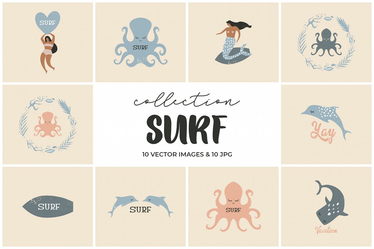 Summer surf clip art set example image 1