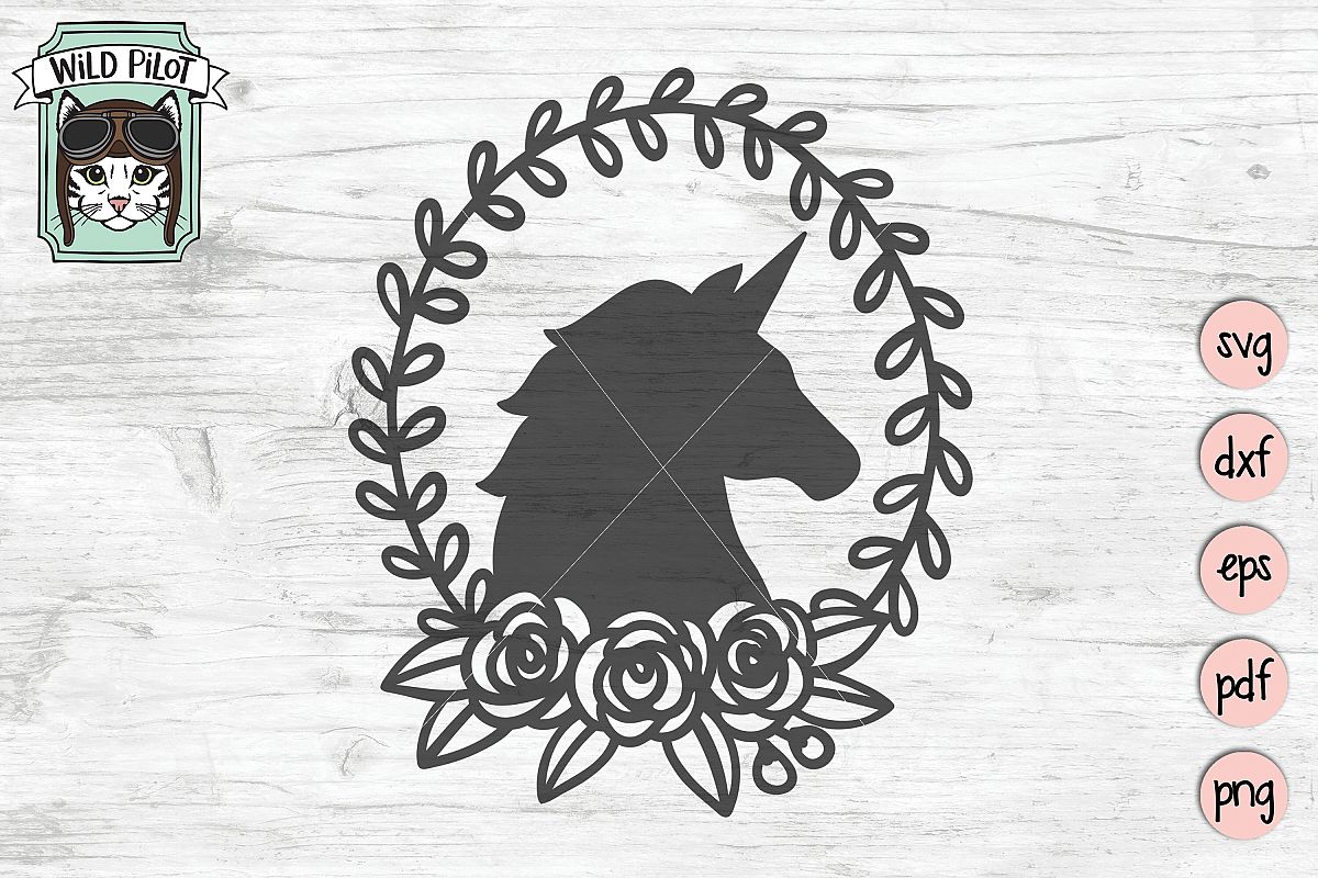 Unicorn SVG file, Unicorn Silhouette, Unicorn Wreath example image 1