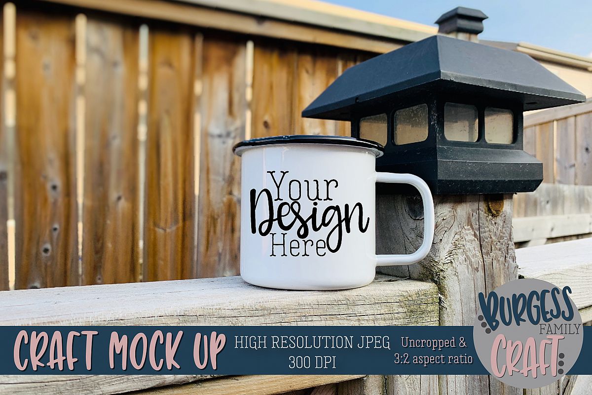 Mug on fence Craft mock up|High Resolution JPEG example image 1