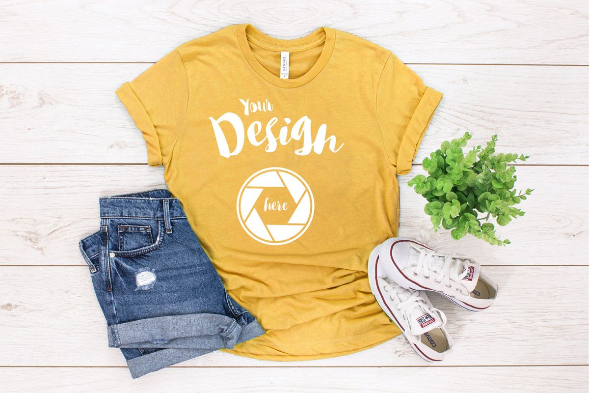Gold Bella Canvas 3001 T Shirt Mockup example image 1