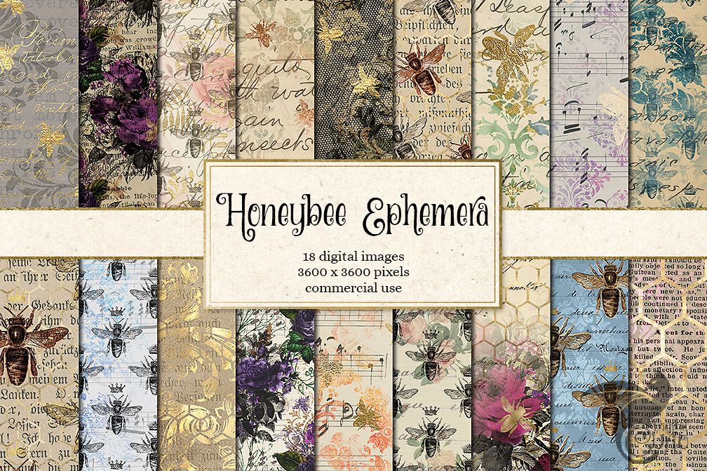 Download Honey Bee Ephemera Digital Paper