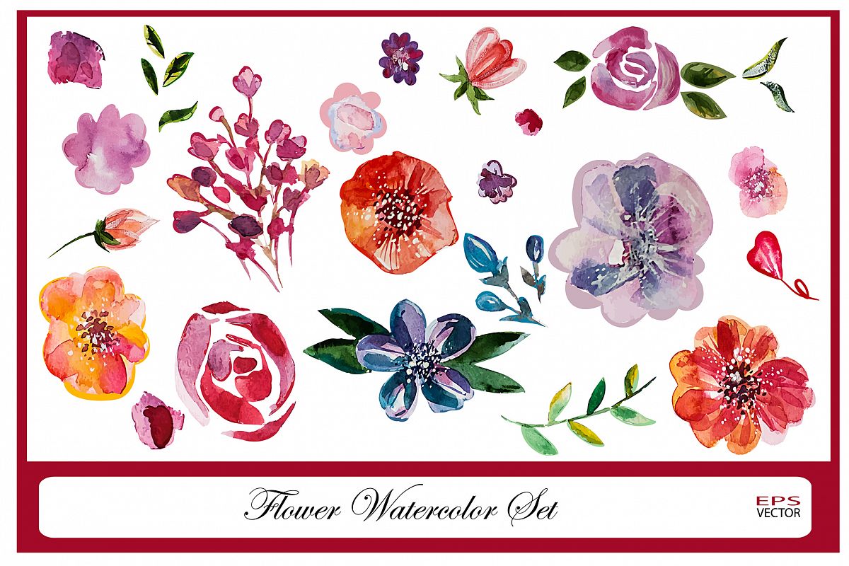 Watercolor flowers set example image 1