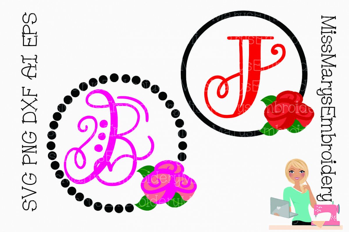 Rose Monogram SVG Cutting File PNG DXF AI EPS example image 1