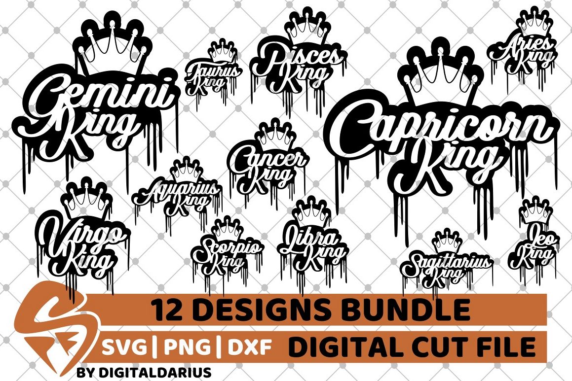 Download 12x Zodiac Sign Bundle svg, Birthday svg, Dripping , King (435918) | Illustrations | Design Bundles