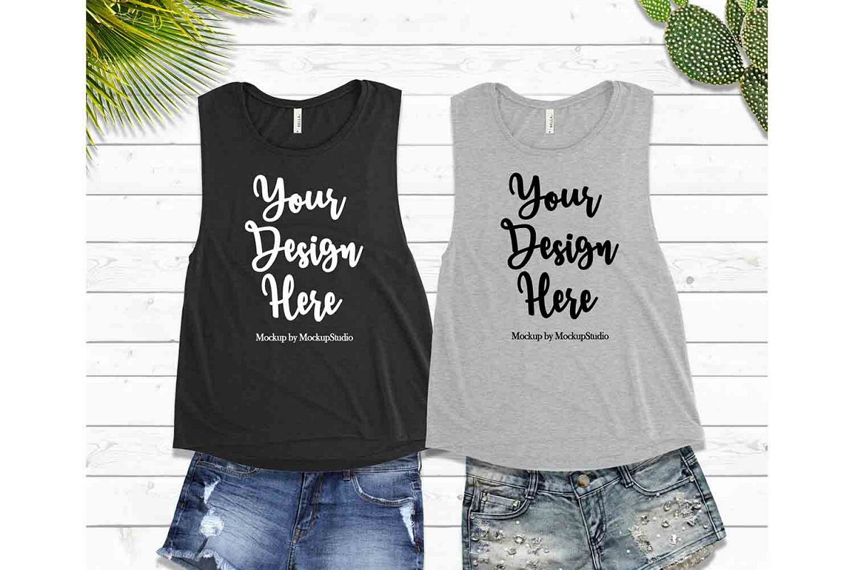 Tank Top Mockup, Bella Canvas 8803 Black Gray Top Mock Up example image 1