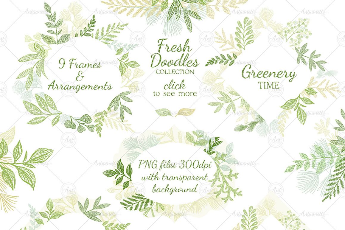 Leaves Branches & Herbs frames. Fresh Doodle collection example image 1