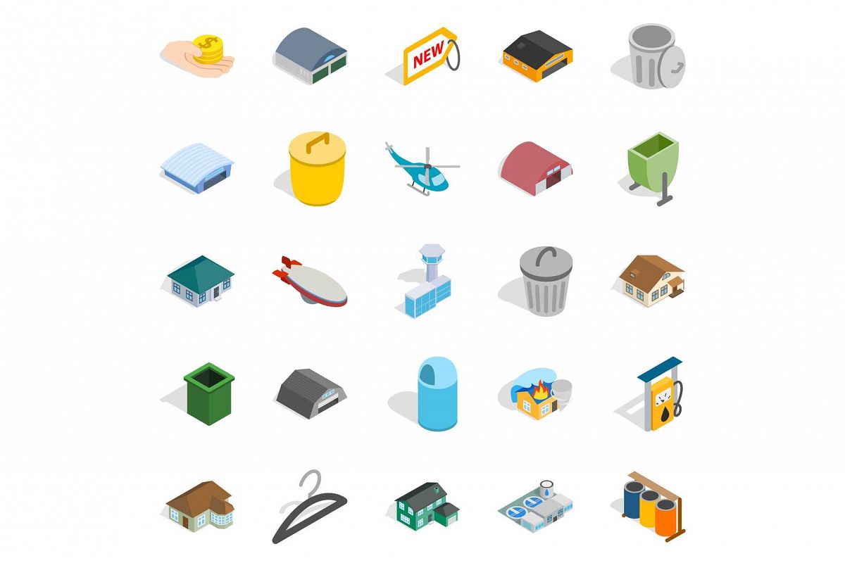 City infrastructure icons set, isometric style example image 1