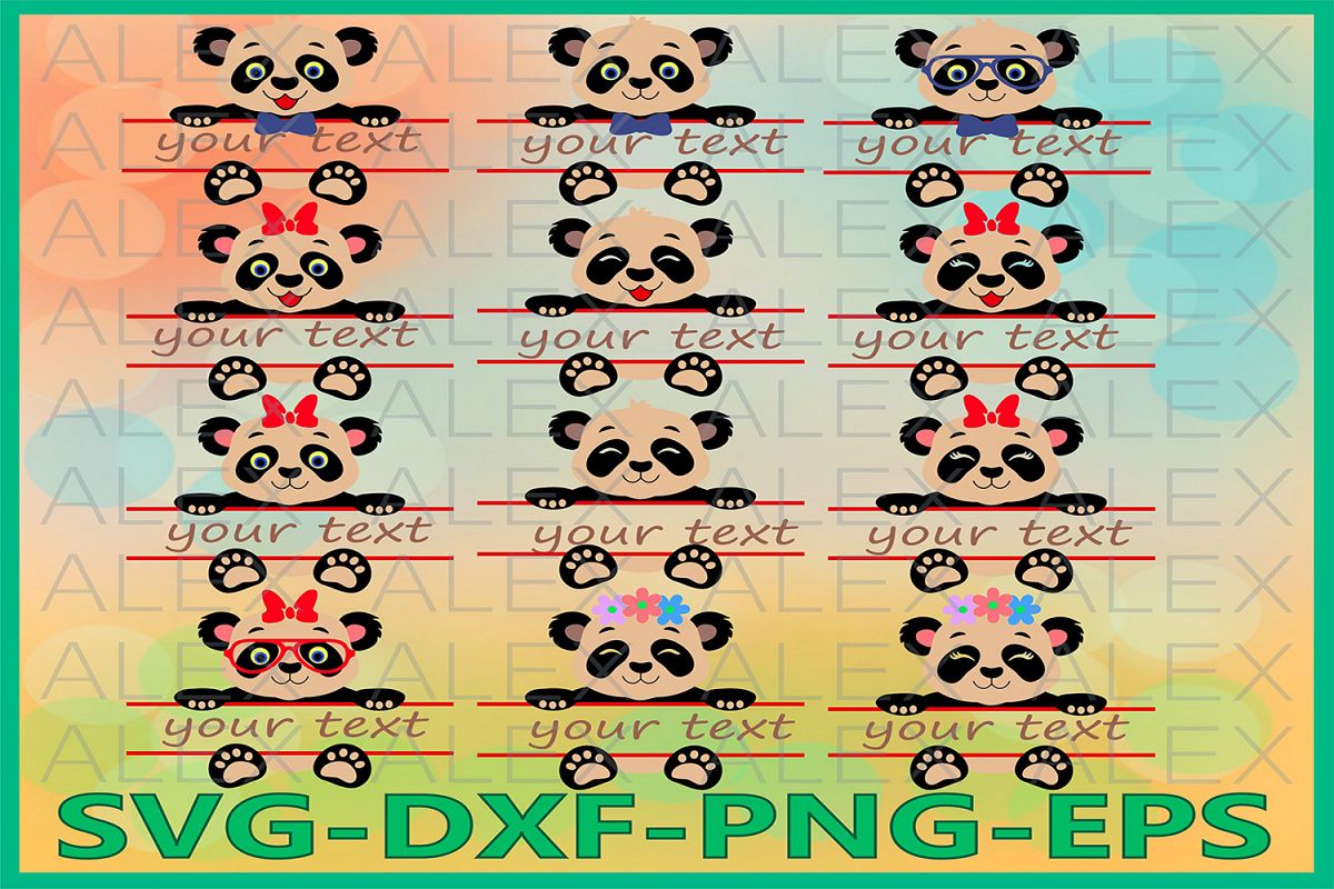 Panda Split monogram Svg, Girls Panda svg, Panda with a bow example image 1