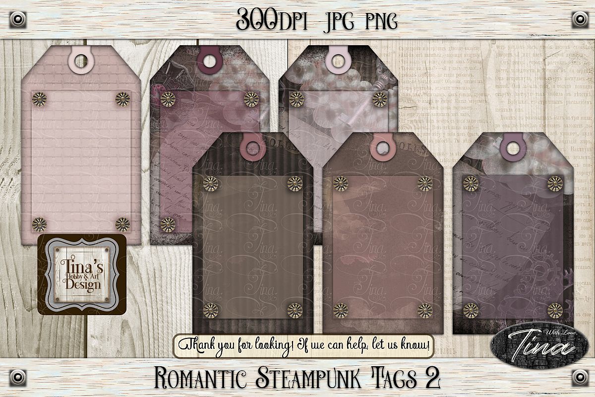 Romantic Steampunk Tags 2 Collage Mauve Grunge 101918RST2 example image 1