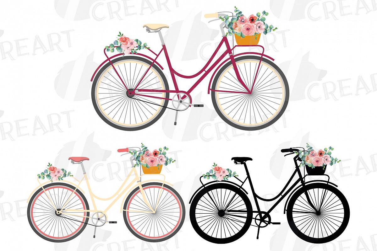 Floral bicycles clip art pack, blush floral and eucalyptus example image 1