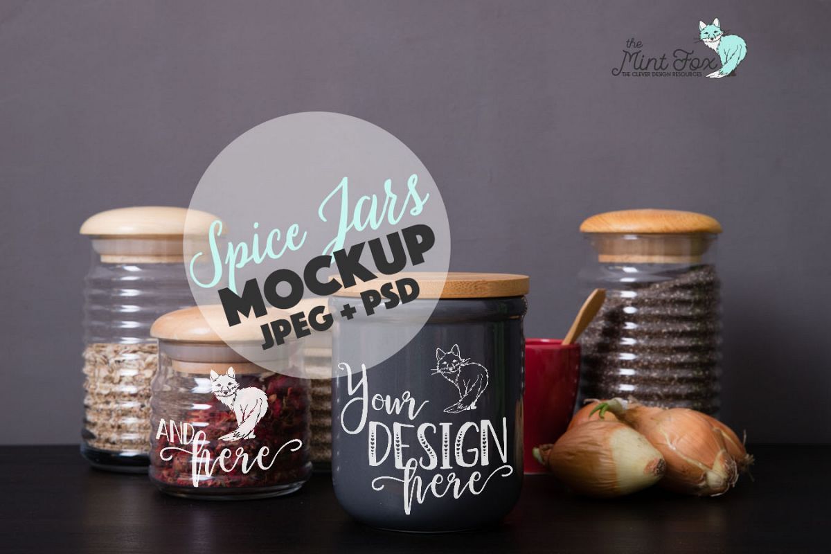 Spice Jars Mockup | PSD & JPG Kitchen Jar Mock Up example image 1
