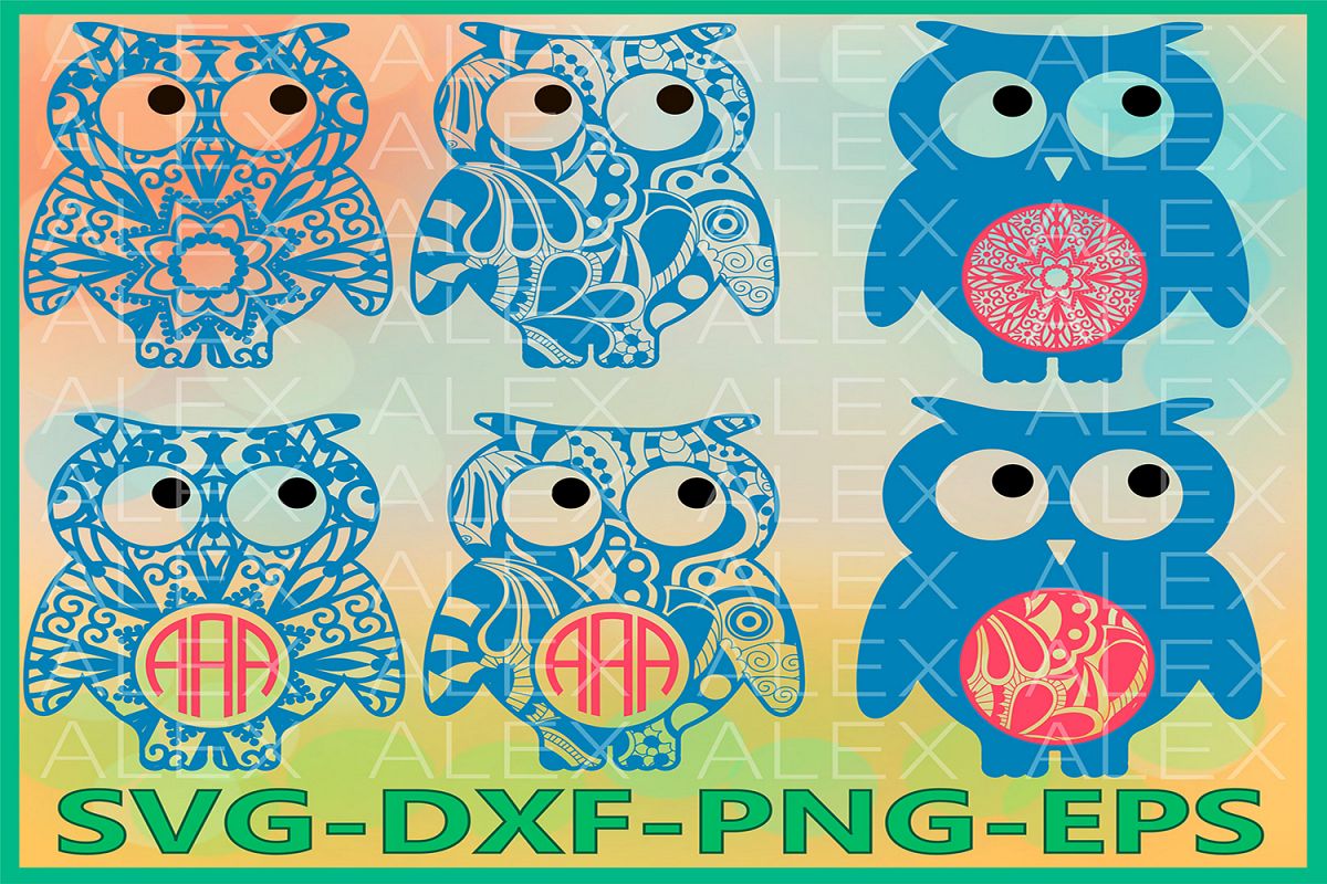 Owl Svg Files, Owls Monogram, Owl Mandala Svg, Owl Zentangle example image 1