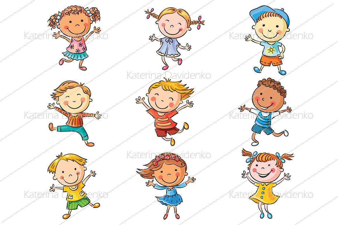 Nine happy kids isolated example image 1
