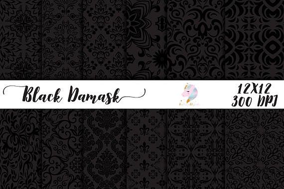 Black Damask on Black Digital Paper example image 1