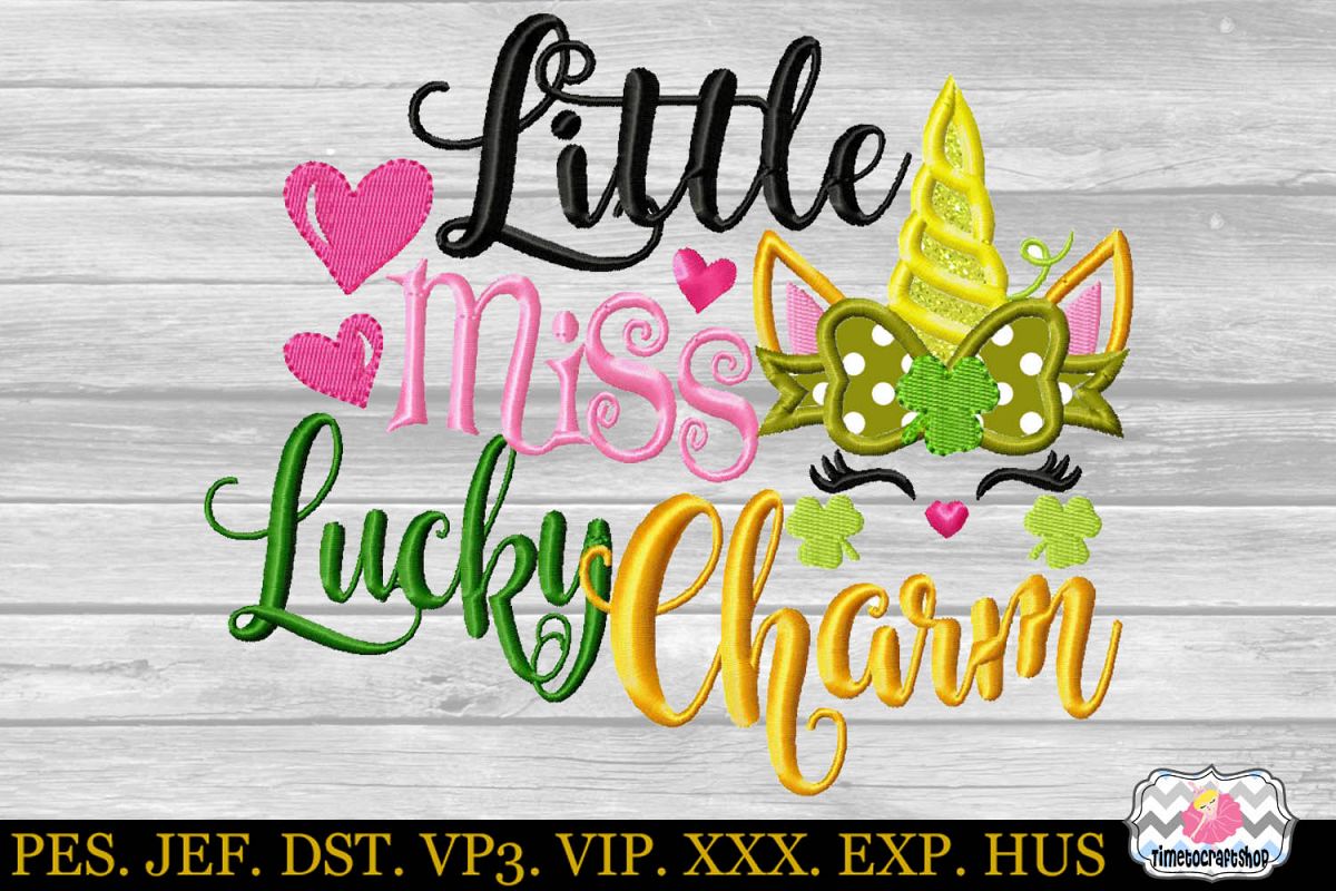 St Patricks Day Unicorn Little Miss Lucky Charm Embroidery example image 1