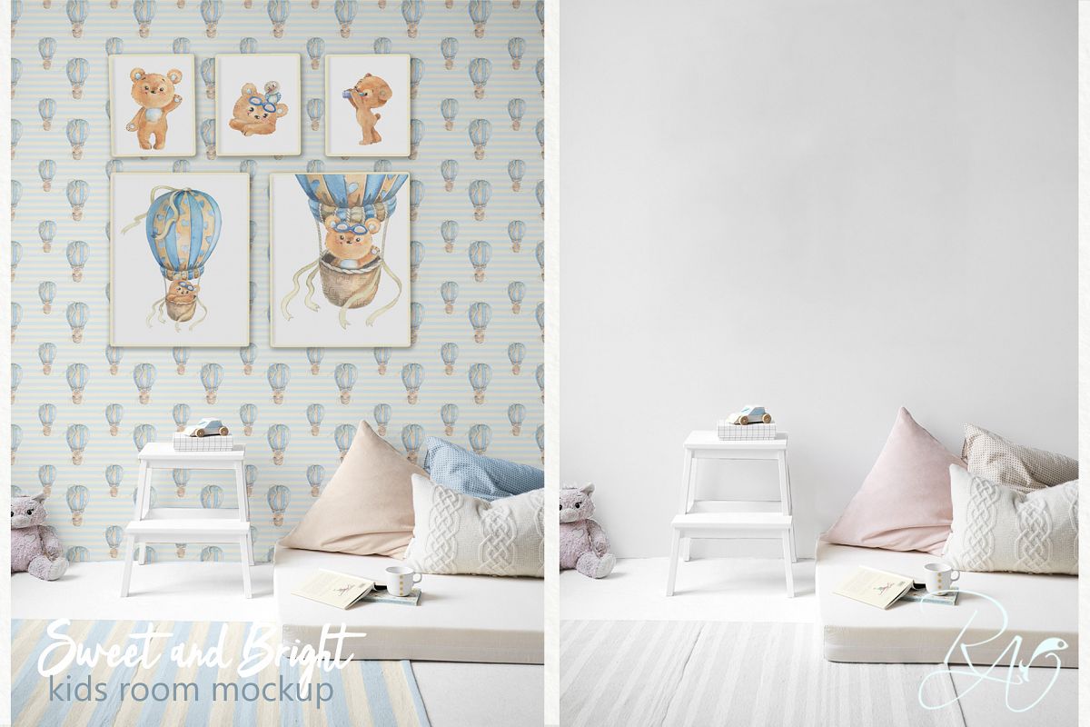 Download PSD Nursery mockup Kids room mockup Blank wall Print mockup
