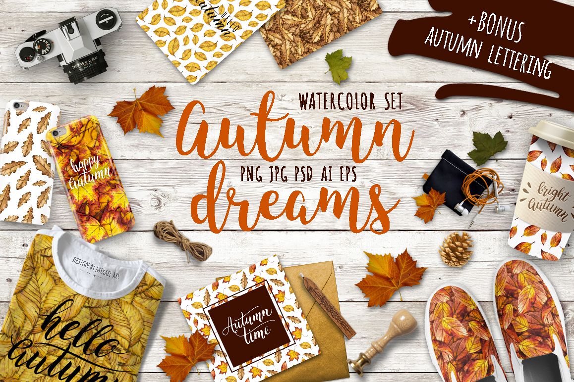 Watercolor autumn leaves example image 1