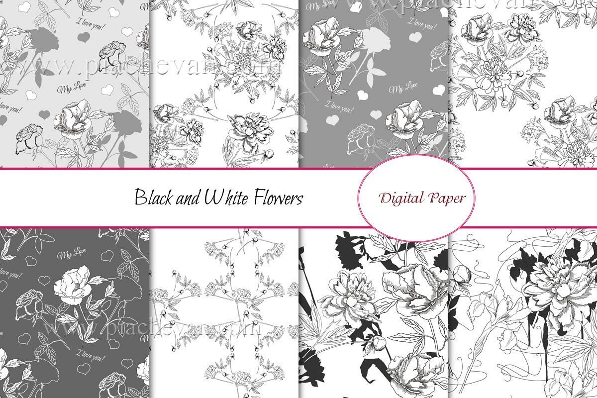 Patterns.Black and white flowers example image 1
