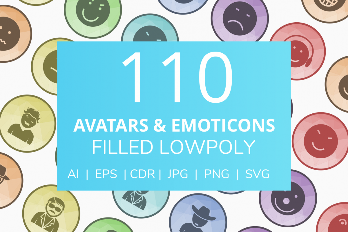 110 Avatars & Emoticons Filled Low Poly Icons example image 1