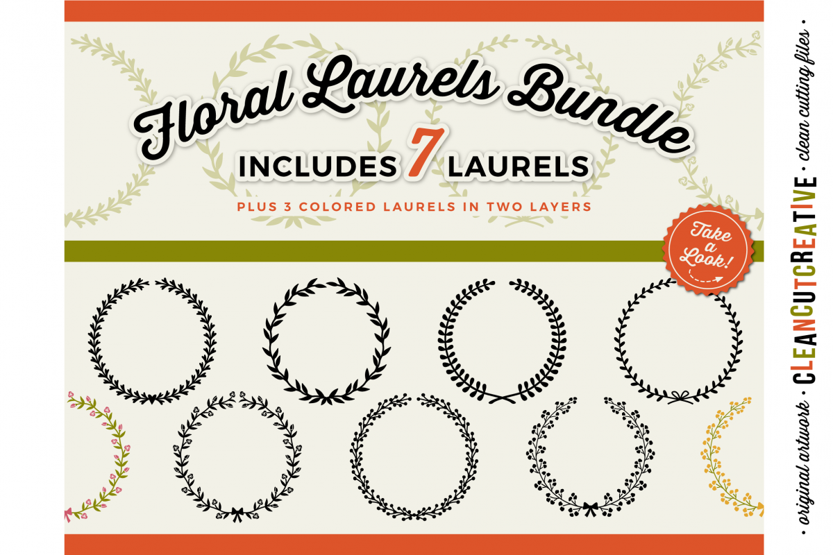 7 svg FLORAL LAURELS floral leaf circle frames - SVG DXF EPS PNG - for Cricut and Silhouette Cameo - clean cutting digital files example image 1