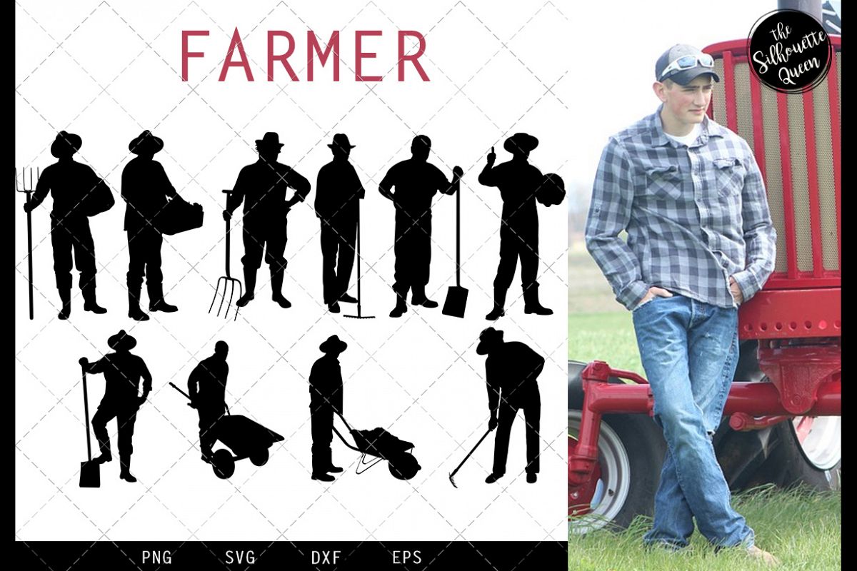 Farmer svg file, farm svg cut file, silhouette studio example image 1