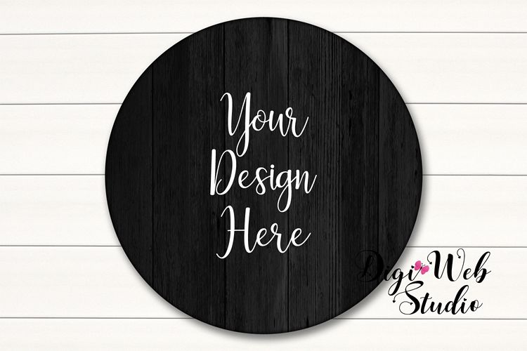 Wood Sign Mockup - Black Round Wood Sign on Shiplap example image 1