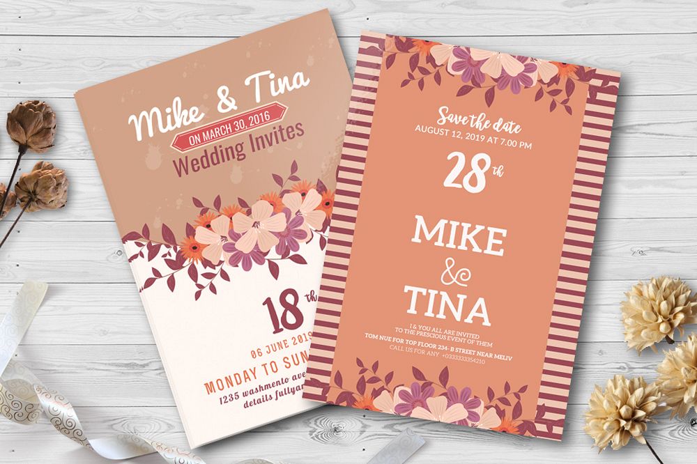 Double Sided Floral Wedding Invites example image 1