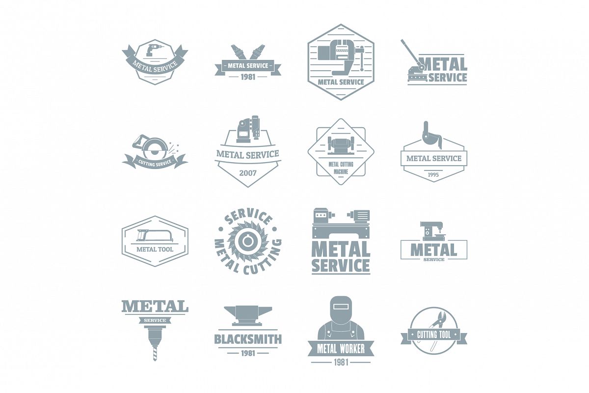 Metal working logo icons set, simple style example image 1