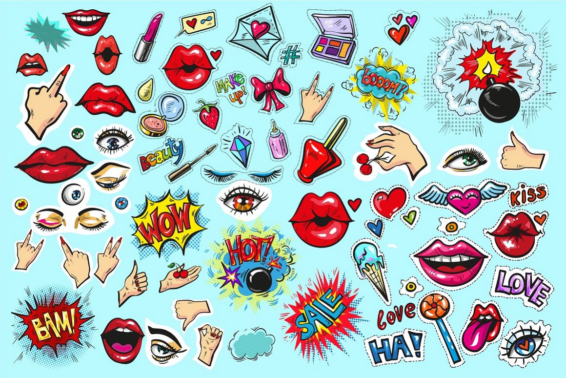 Download Fashion vector pop art patch badges / stickers (82875 ...