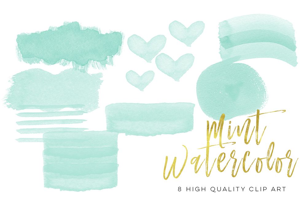 mint watercolor strokes, Green Mint Watercolor Strokes, Wall Art Print, Watercolor clipart strokes banners, Social media Splashes Clipart example image 1