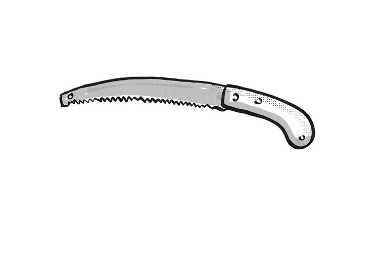 pruning saw Garden Tool Cartoon Retro Drawing example image 1