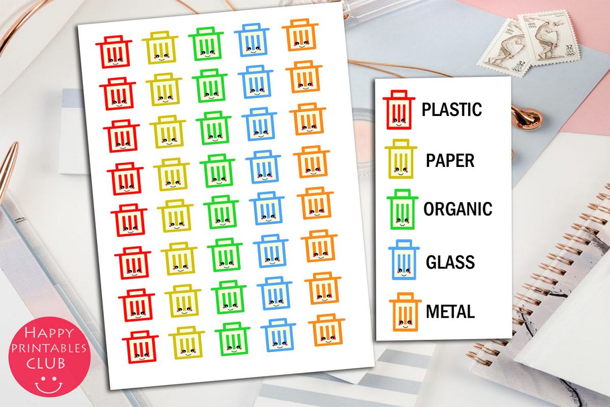Trash Can StickerRecycle Bin StickersPlanner Stickers