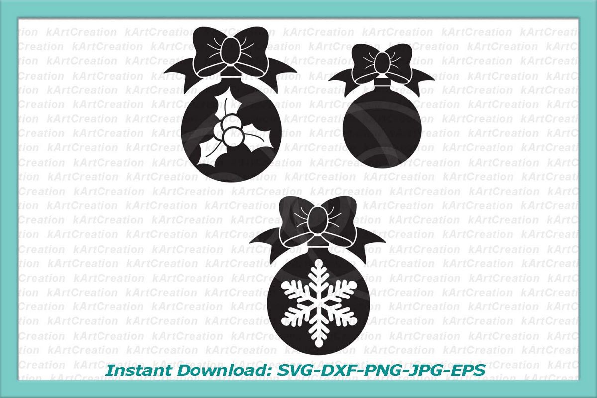 Christmas balls set with bow snowflake holly berry patterned example image 1