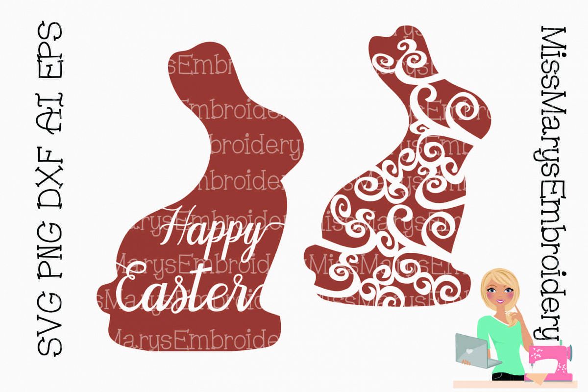 Easter Bunny Swirls SVG Cutting File PNG DXF AI EPS example image 1