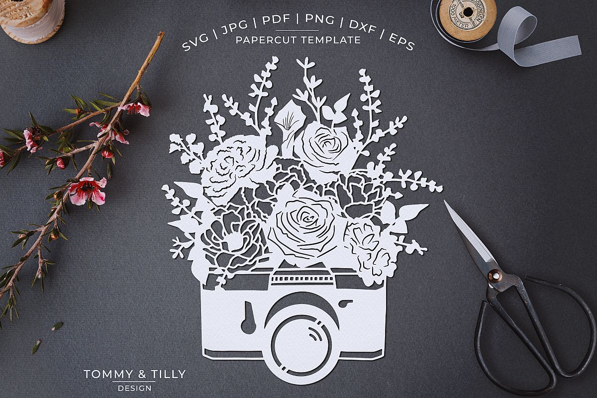 Download Romantic Floral Camera - Papercut Template SVG JPG PNG (242747) | Paper Cutting | Design Bundles