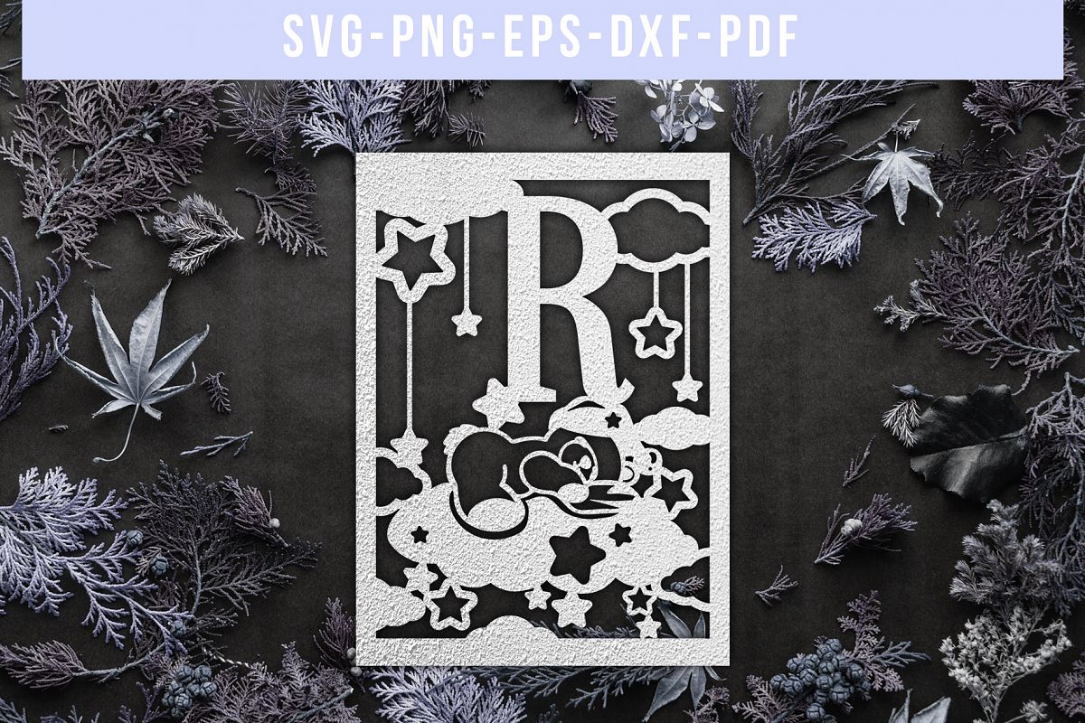 Nursery R Monogram Papercut Template, Kids Room Decor, DXF example image 1