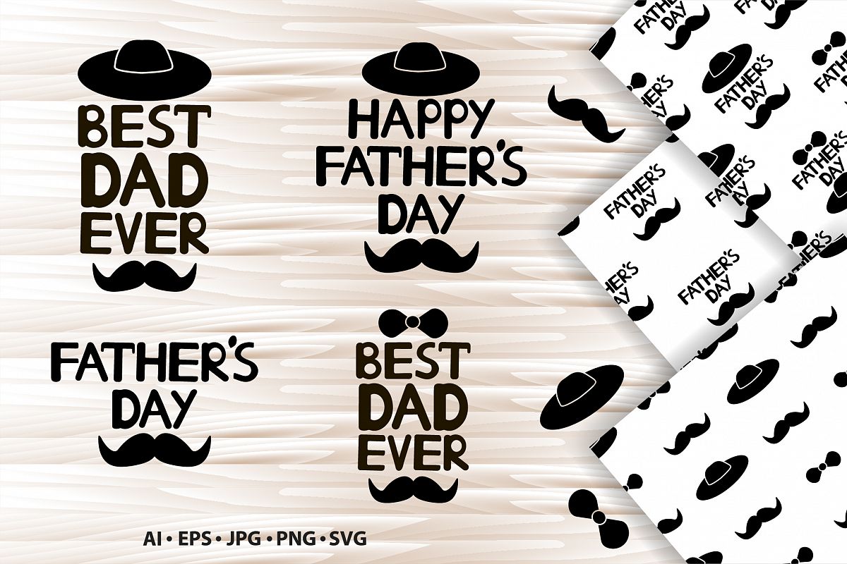 Father's day. Set with quotes, icons and digital paper. example image 1