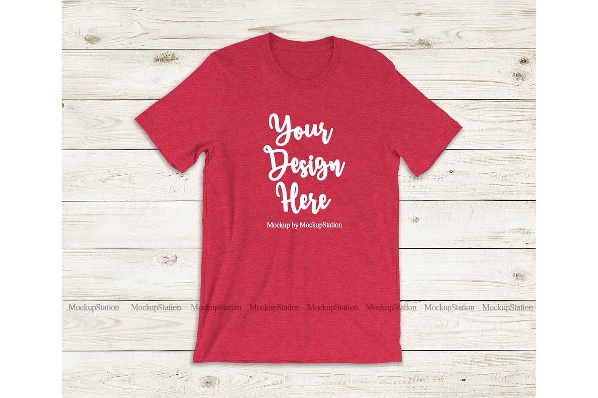 Bella Canvas 3001 Heather Red Tshirt Mockup Flat Lay example image 1