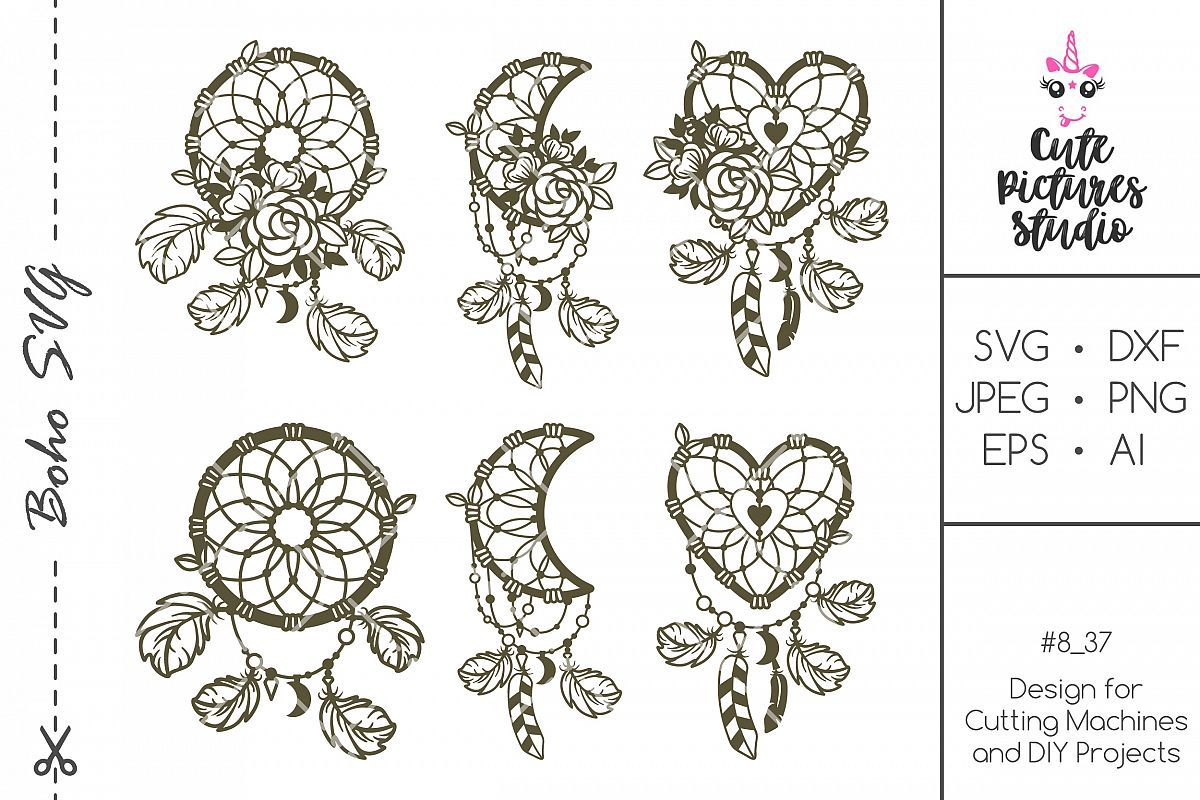 Download Set Floral dream catcher PNG SVG cut file, Feather SVG PNG