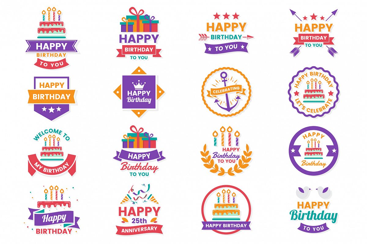 Happy Birthday Badge & Objects Vector Set example image 1
